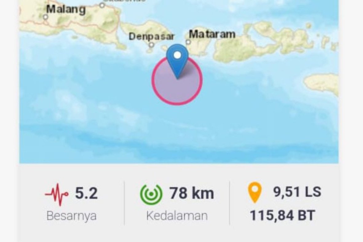 gempa magnitudo 5,2 guncang lombok ntb, getaran terasa sampai bali