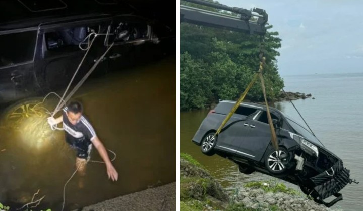 luxury suv plunges into sea after driver follows misleading navigation in sarawak