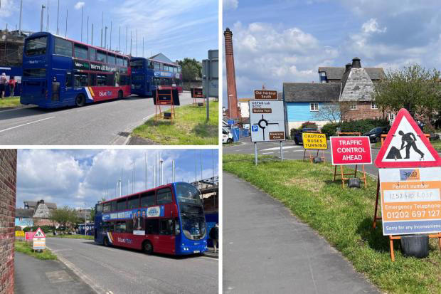 Buses on Spring Road in Weymouth with warning signs prior to the roundabout (Image: Alfie Lumb)