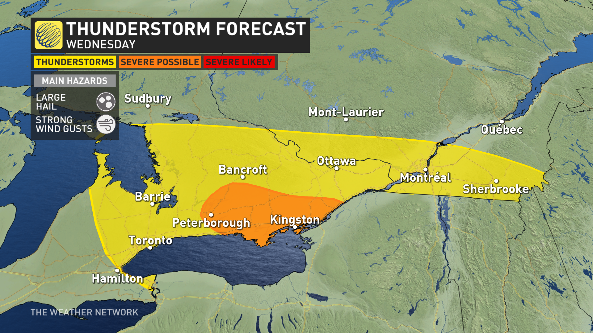 thunderstorms hit southern ontario, risk continues and spreads east into quebec