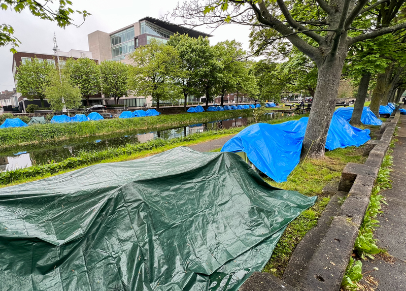 local residents concerned about growing encampment on grand canal, fear repeat of mount street