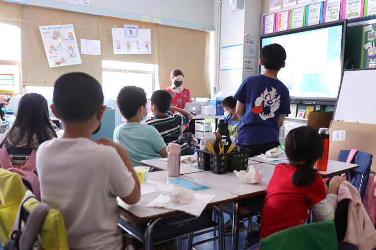 Students attend class on the second to last day of school as New York City public schools prepare to wrap up the year at Yung Wing School P.S. 124 on June 24, 2022 in New York City.