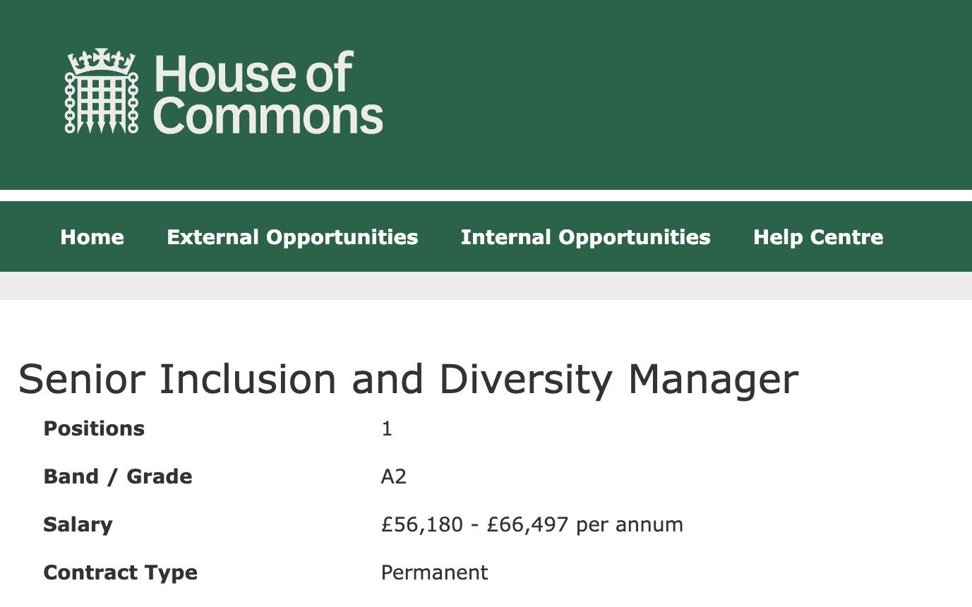 parliament hires diversity managers on £70,000 a year despite war on woke jobs