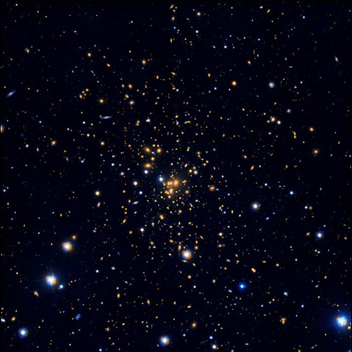 world's largest visible light telescope spies a galaxy cluster warping spacetime
