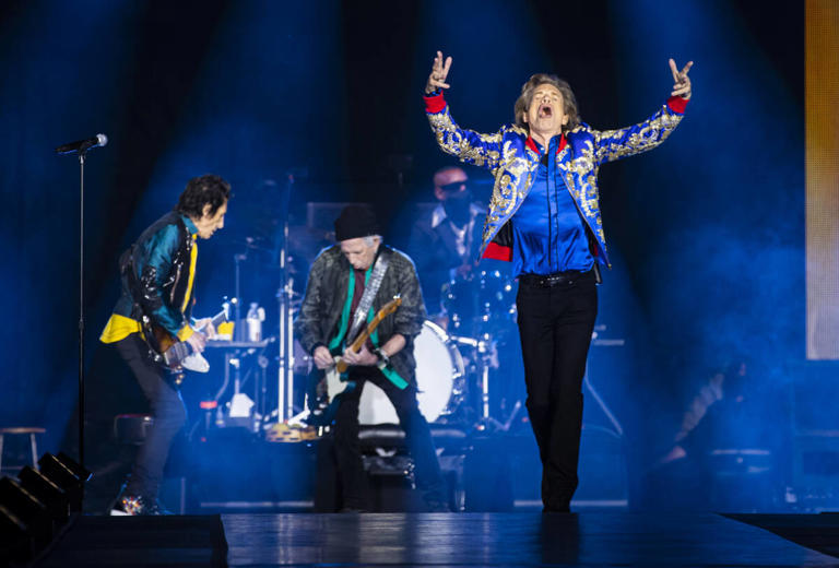 The Rolling Stones perform at Allegiant Stadium in Las Vegas on Saturday, Nov. 6, 2021. (Chase Stevens/Las Vegas Review-Journal) @csstevensphoto
