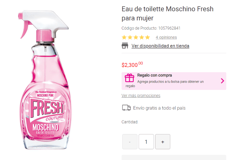 liverpool vende perfume moschino fresh pink con larga duración y tiene regalo incluído