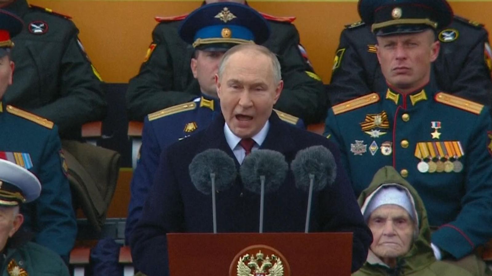only one tank on display as vladimir putin says country is going through 'difficult period'