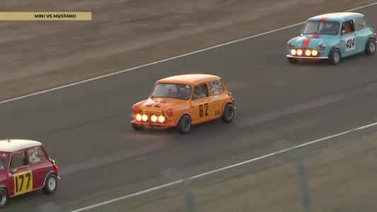 Vintage Racing Spectacle: Minis Clash with Mustangs in Epic Showdown<br><br>