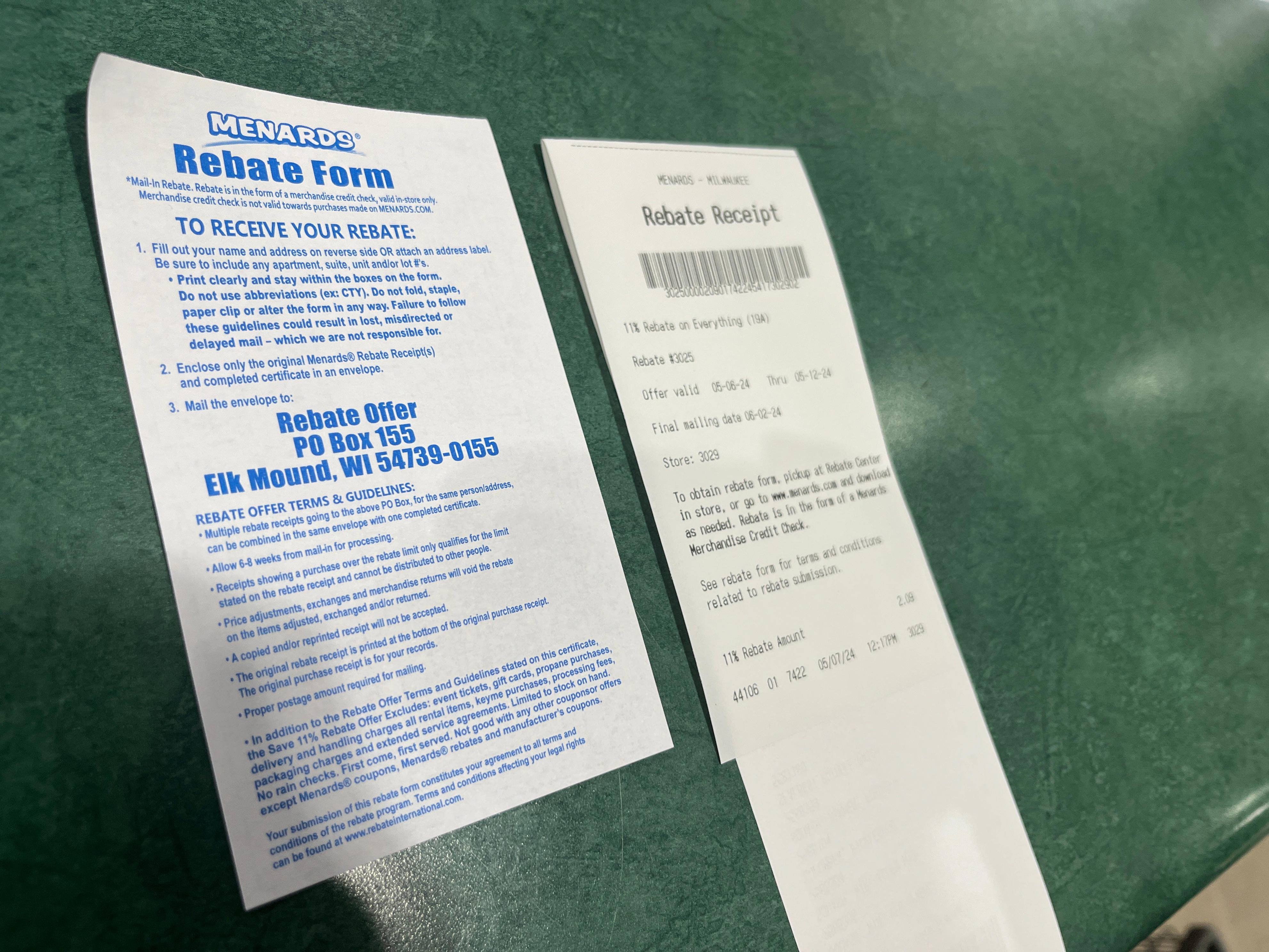 Lost Rebate Receipt Menards - xx00i55