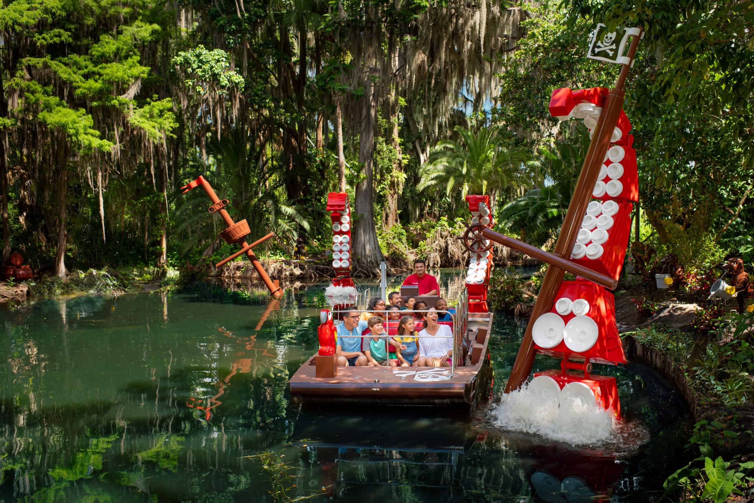 <p>Pirate River Quest is a one-of-a-kind ride in a unique location and natural setting. Guests will experience the beauty of the natural foliage and even get a potential glimpse of Florida wildlife while onboard, like our alligator spotting! As you embark on the 30-minute slow-moving boat adventure to locate Captain Redbeard and the treasure, there are fun interactive moments and a great ending!</p> <p>All boats are free-floating vessels driven by trained boat captains with extensive experience navigating narrow canals and a natural lake. Pirate River Quest is accessible to guests of all ages. There are ten total boats including two ADA-accessible boats that allow guests in wheelchairs to ride securely.</p> <p>While Legoland Florida is known for its short wait times, this new ride will have the longest line in the park due to its popularity. The best time of day to catch a short queue is during the neighboring Watersports Stunt Show.</p>