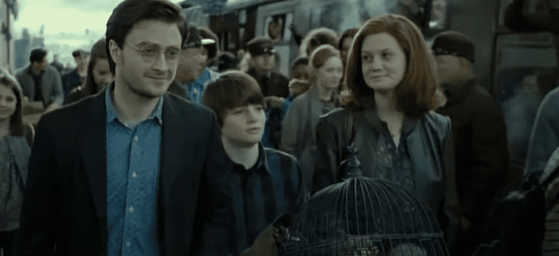 <p>In the final scene, as the train with the next generation of children leaves King’s Cross Station, the song playing is the same as in the last scene of The Sorcerer’s Stone. The song is titled “Leaving Hogwarts,” and it officially ended the series.</p>