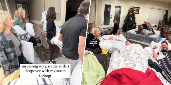 Parents are shocked when all 7 of their adult kids show up for a sleepover<br><br>