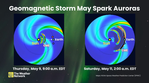severe geomagnetic storm may spark widespread auroras over canada on friday