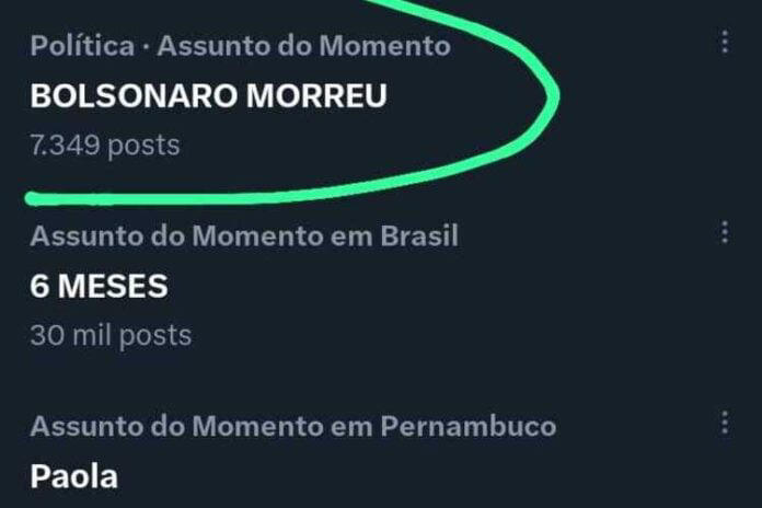 Bolsonaro Morreu, um dos assuntos mais falados do X, antigo Twitter (Reprodução/Internet)
