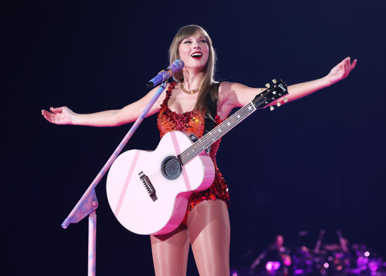 Taylor Swift performs onstage during "Taylor Swift | The Eras Tour" at La Defense on May 09, 2024 in Paris, France. For her debut performance, she made some changes to the setlist.