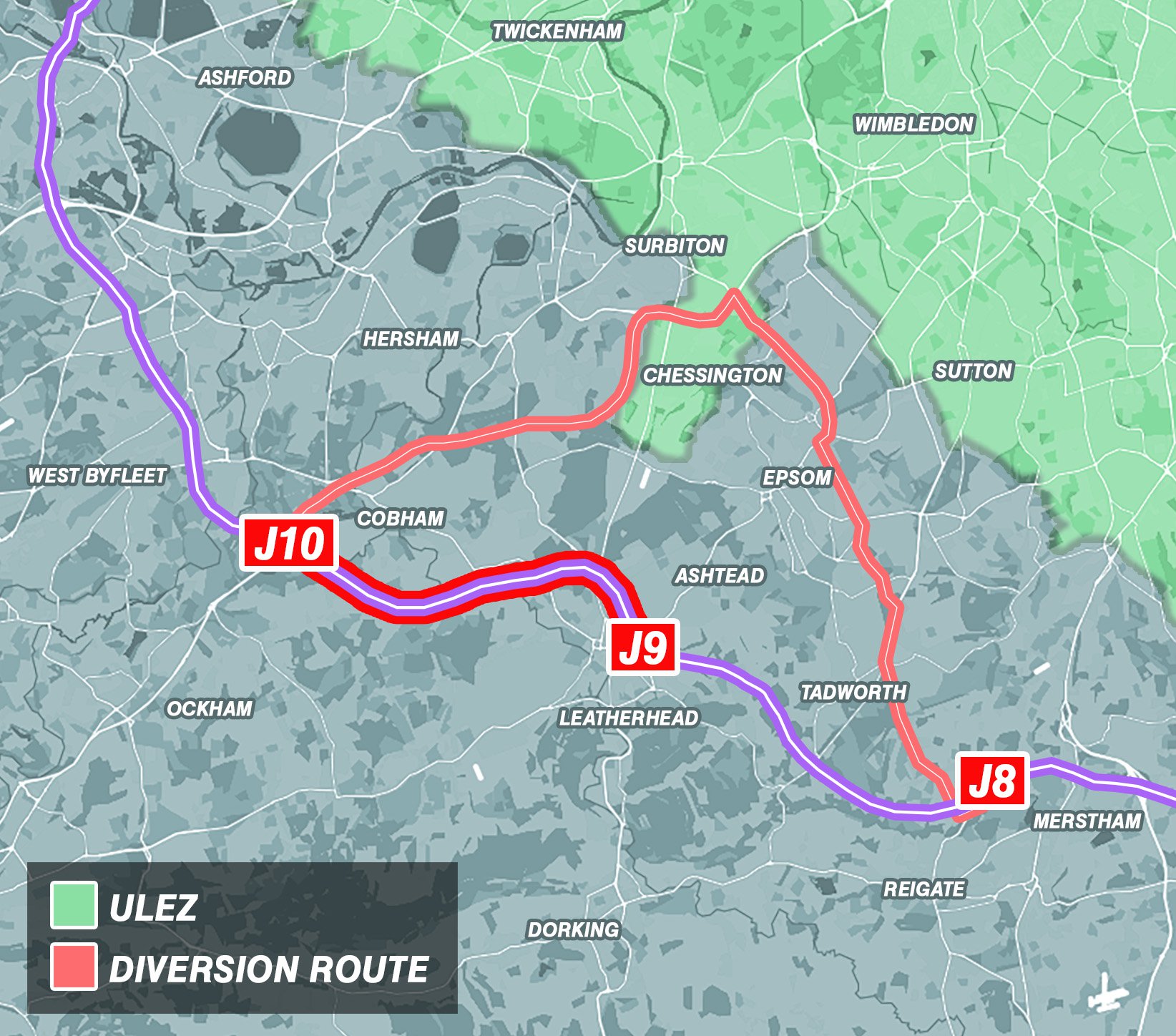 map shows where huge chunk of m25 will be closed from tonight
