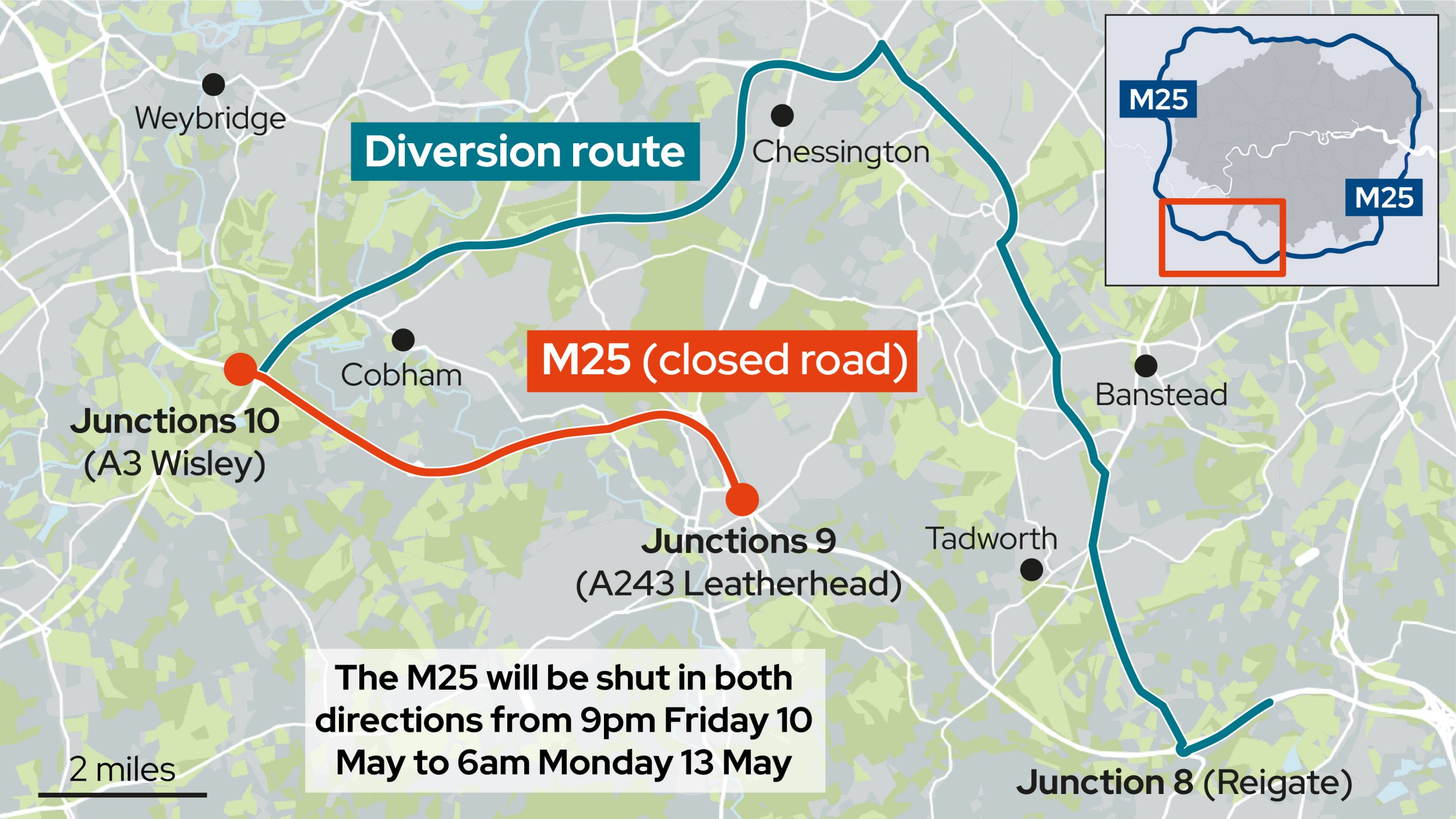 M25 Closures Mapped As Drivers Warned To Expect Delays This Weekend