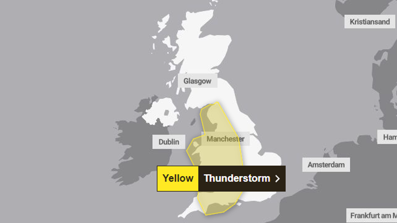thunderstorm warning for large parts of uk after temperatures set to reach as high as 27c