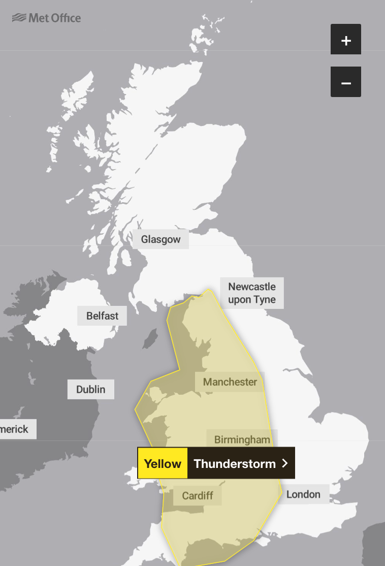 weather warning as thunderstorms to follow ‘hottest day of the year’ this weekend