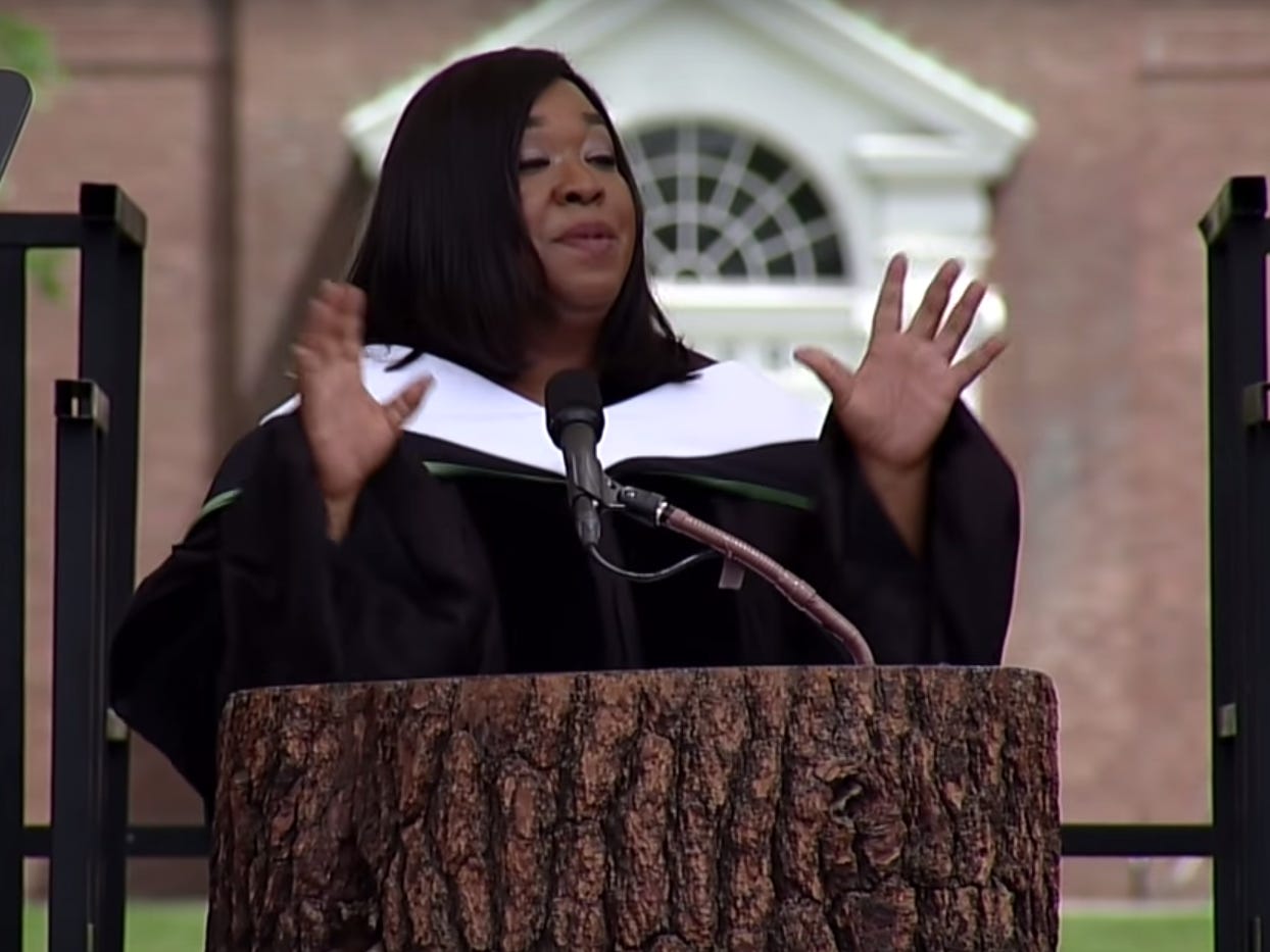 <p>The world's <a href="https://www.businessinsider.com/shonda-rhimes-facts-2020-12">most powerful showrunner</a> told grads to stop dreaming and start doing.</p><p>The world has plenty of dreamers, she said. "And while they are busy dreaming, the really happy people, the really successful people, the really interesting, engaged, powerful people, are busy doing." She pushed grads to be <em>those</em> people.</p><p>"Ditch the dream and be a doer, not a dreamer," she advised — whether or not you know what your "passion" might be. "The truth is, it doesn't matter. You don't have to know. You just have to keep moving forward. You just have to keep doing something, seizing the next opportunity, staying open to trying something new. It doesn't have to fit your vision of the perfect job or the perfect life. Perfect is boring and dreams are not real," she said.</p>