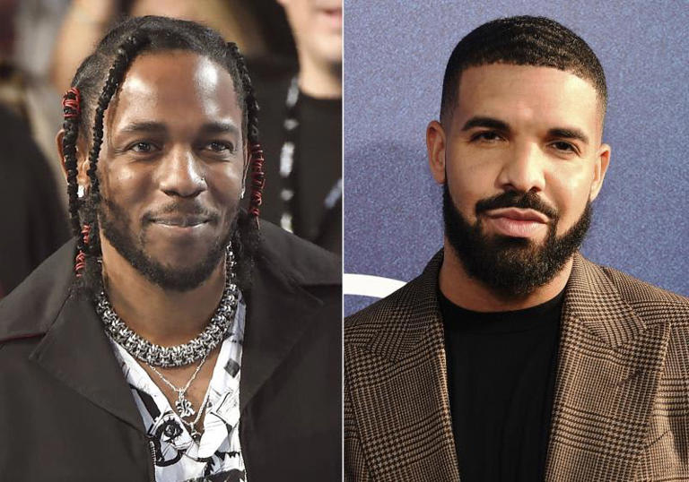 Rapper Kendrick Lamar, left, and Drake. ©AP Photo