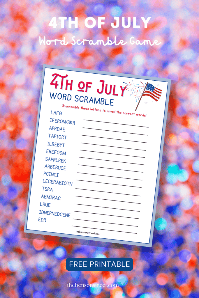 Free Printable 4th of July Word Scramble Game