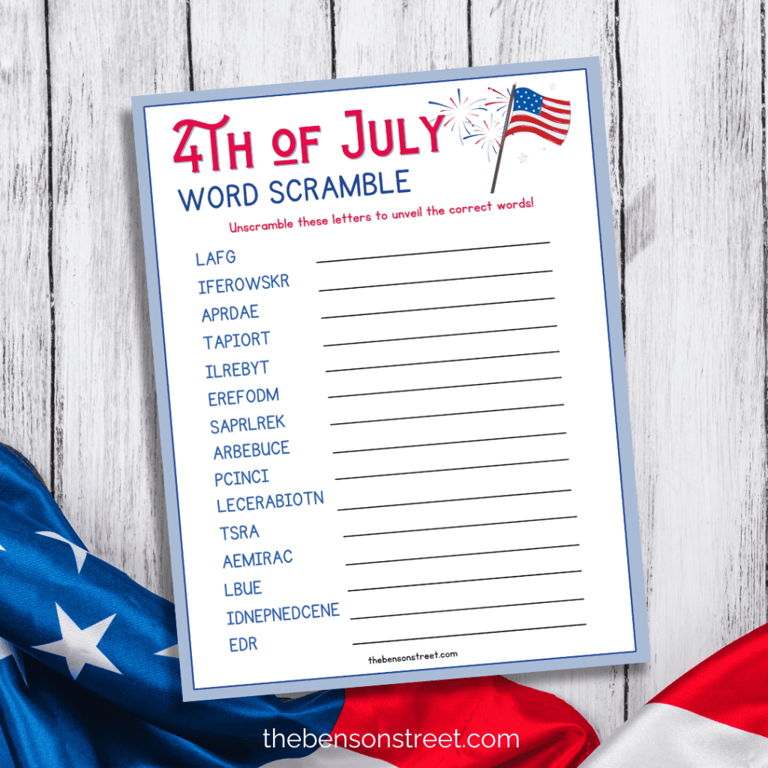 Free Printable 4th of July Word Scramble Game