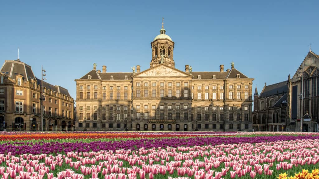 <p>Known in Dutch as Paleis op de Dam or Koninklijk Paleis Amsterdam, the Royal Palace in Amsterdam is one of the three main palaces in the country that by an Act of Parliament is for use by the royal family. </p><p>This beautiful palace was constructed to become a city hall in the 17<sup>th</sup> century, often called the Dutch Golden Age. Eventually, the palace became the royal dwelling of King Louis Napoleon and the Dutch Royal House.</p><p>This is located west of the iconic Dam Square in the city’s center, next to the equally famous Nieuwe Kerk and the War Memorial.</p>
