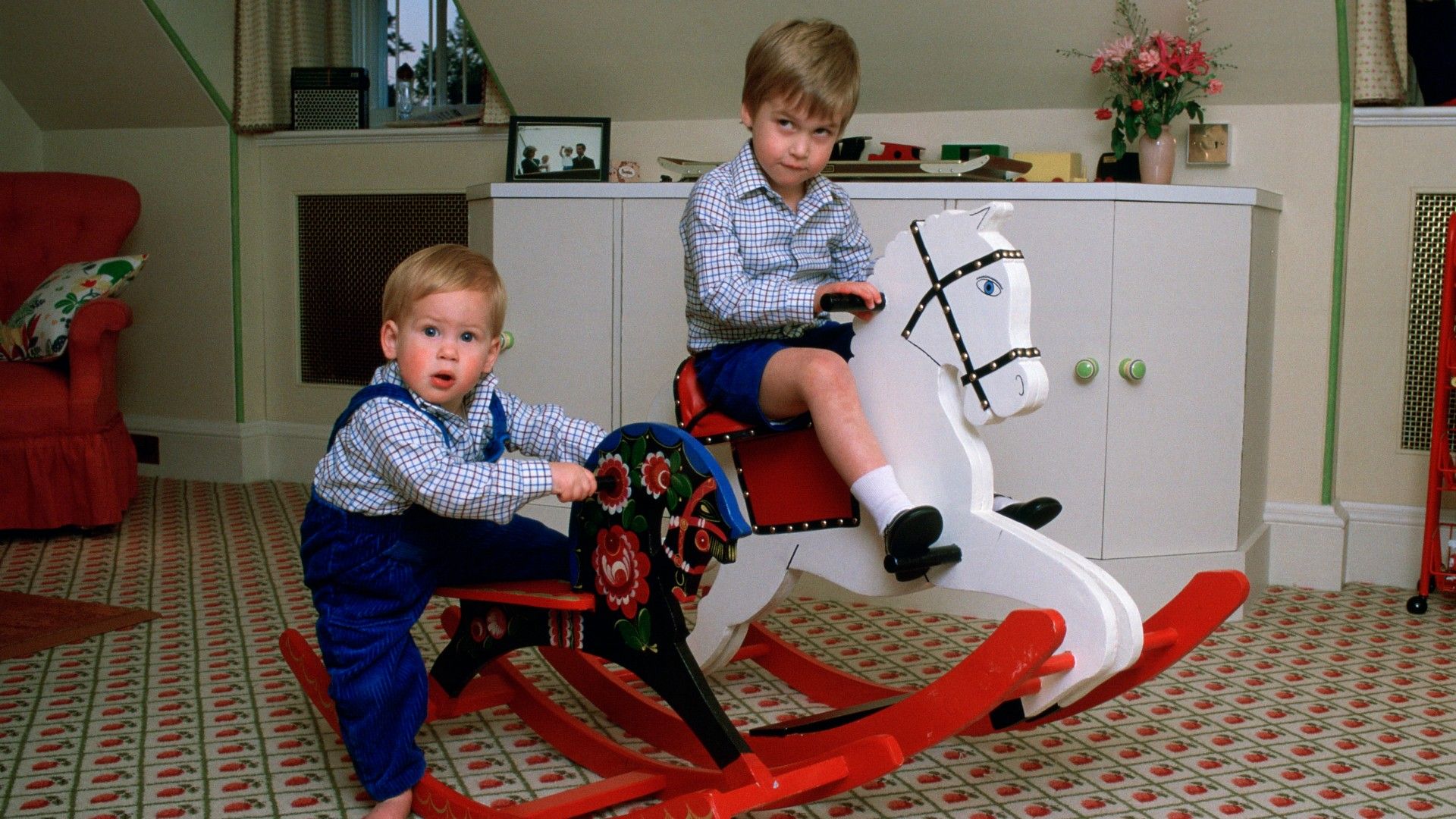 <p>                     These partners might have hit a bump in the road following Harry's decision to leave life as a working royal (and the subsequent publication of his book, Spare), but as young siblings, Princes William and Harry had a rocking time together.                   </p>                                      <p>                     Taken at Kensington Palace in 1985 - the home they grew up in and where Princess Diana was allowed to remain following her split from King Charles up until she died in 1997 - a three-year-old William and his younger brother giddy on up on their respective rocking horses. The pair even wore matching outfits for the sweet snap, both sporting a blue-and-white checked shirt.                   </p>