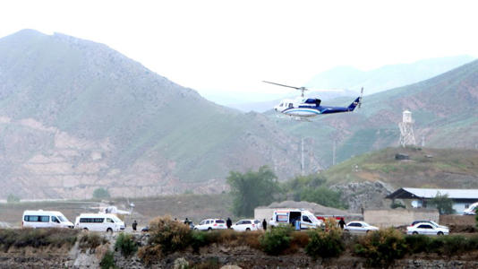 A helicopter carrying Iran's President Ebrahim Raisi takes off, near the Iran-Azerbaijan border, May 19, 2024. - Ali Hamed Haghdoust/Islamic Republic News Agency/West Asia News Agency/Reuters