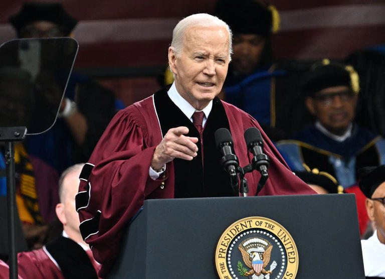 President Biden delivered the commencement address at Morehouse College in Atlanta on Sunday, his first appearance on a college campus amid widespread unrest and anti-Israel protests. Getty Images