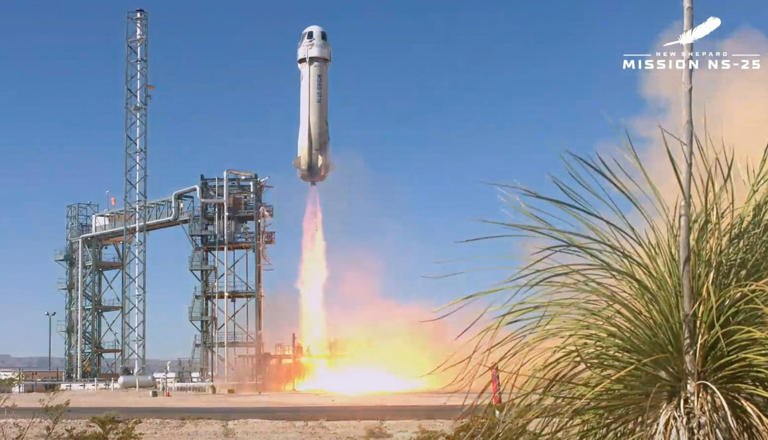 A Blue Origin rocket takes off on 19 May with six passengers inside,