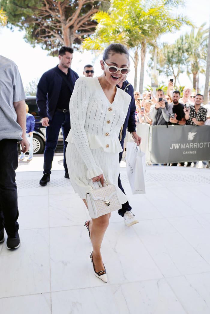slingbacks at cannes film festival: the 1950s shoe style trends with selena gomez, uma thurman and hunter schafer