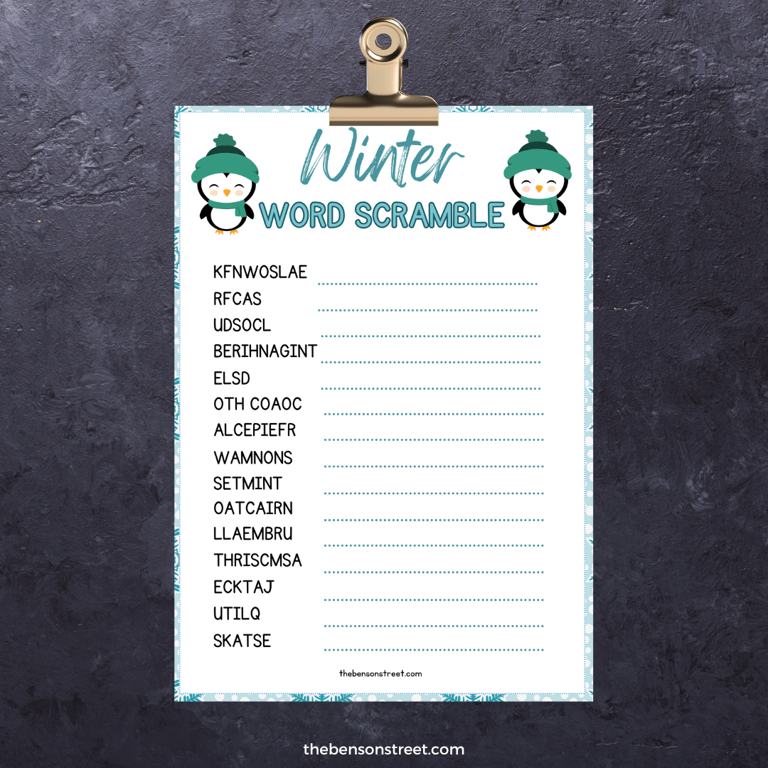 Enjoy some winter wood play with a winter word scramble printable. This free printable comes complete with an answer key to the word list. More great ideas for winter fun: winter printable activity sheets, snowflake crafts for kids, and year long doodle challenge. As winter blankets the world in a serene layer of snow, it’s the perfect time...