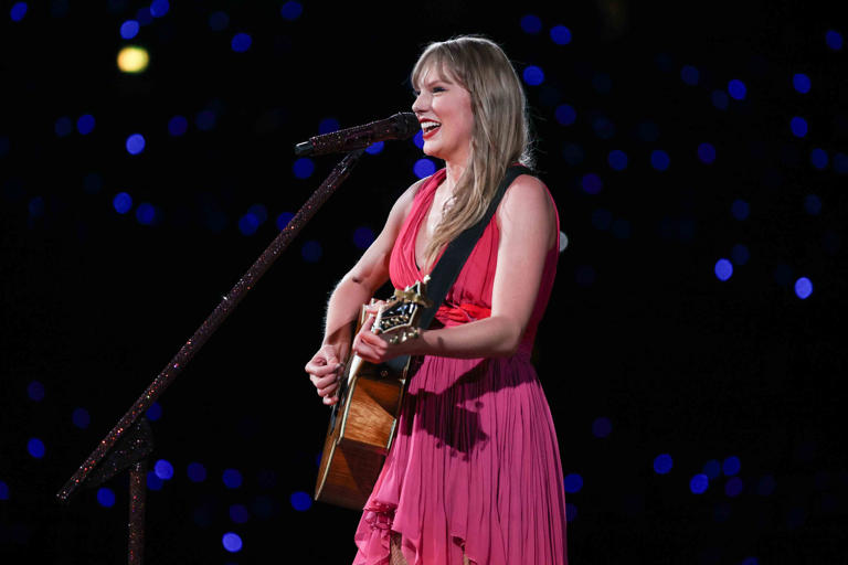 Getty Images Taylor Swift performs in Stockholm on May 17, 2024