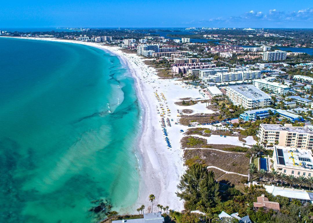 <p>- National rank: 9th best place to retire<br> - Population: 5,587</p>  <p>If retiring to a world-famous beach is on your bucket list, check out Siesta Key in Sarasota. Crescent Beach on Siesta Key boasts a popular sand beach. Mild weather, no income taxes, low property taxes, and 99% pure quartz sand are just a few more benefits.</p>