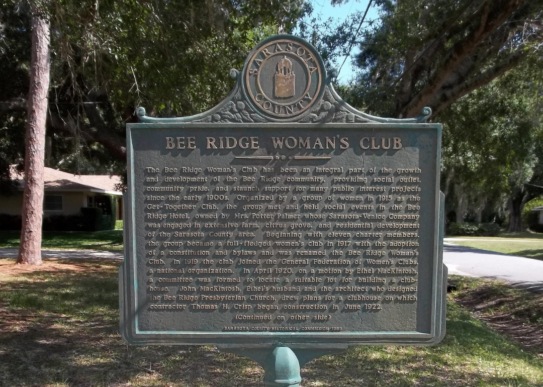 <p>- National rank: 37th best place to retire<br> - Population: 10,283</p>  <p>A truly tiny area just outside Sarasota and Siesta Key, Bee Ridge is named after the many bees that can be spotted buzzing around the dry stretch of land. While the town has no beachfront of its own, it is home to a number of popular breweries and restaurants and is just a short drive from the water should you find yourself inclined to take a dip. Given its lack of waterfront homes, the property is much more affordable in the area than in some of the surrounding neighborhoods.</p>
