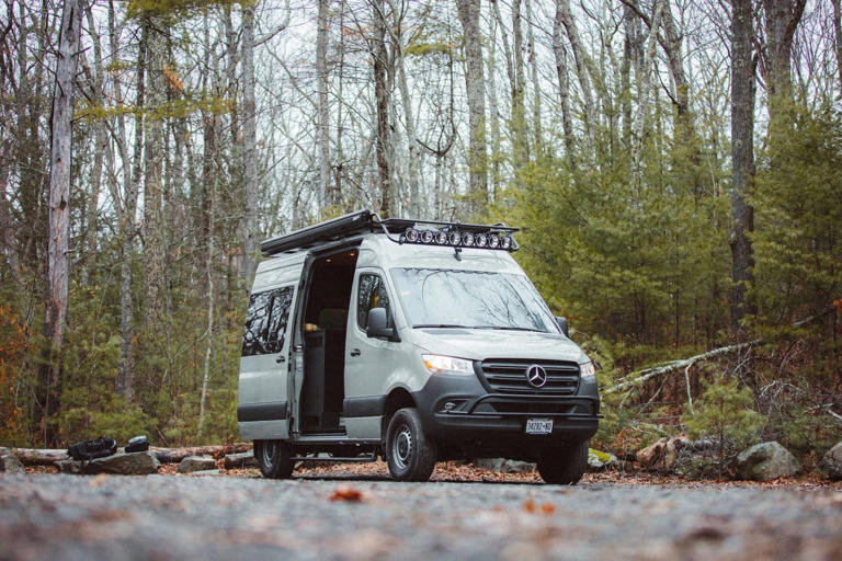 camper van in the woods