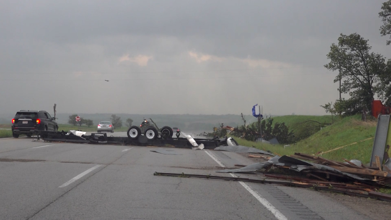 Tornado leaves field of debris after crossing highway in Iowa