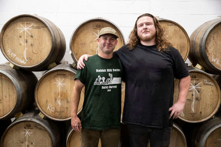 Lead brewer Christopher Howells (left) and assistant brewer Brandon Almand at the Seed: A Living Beer Project.