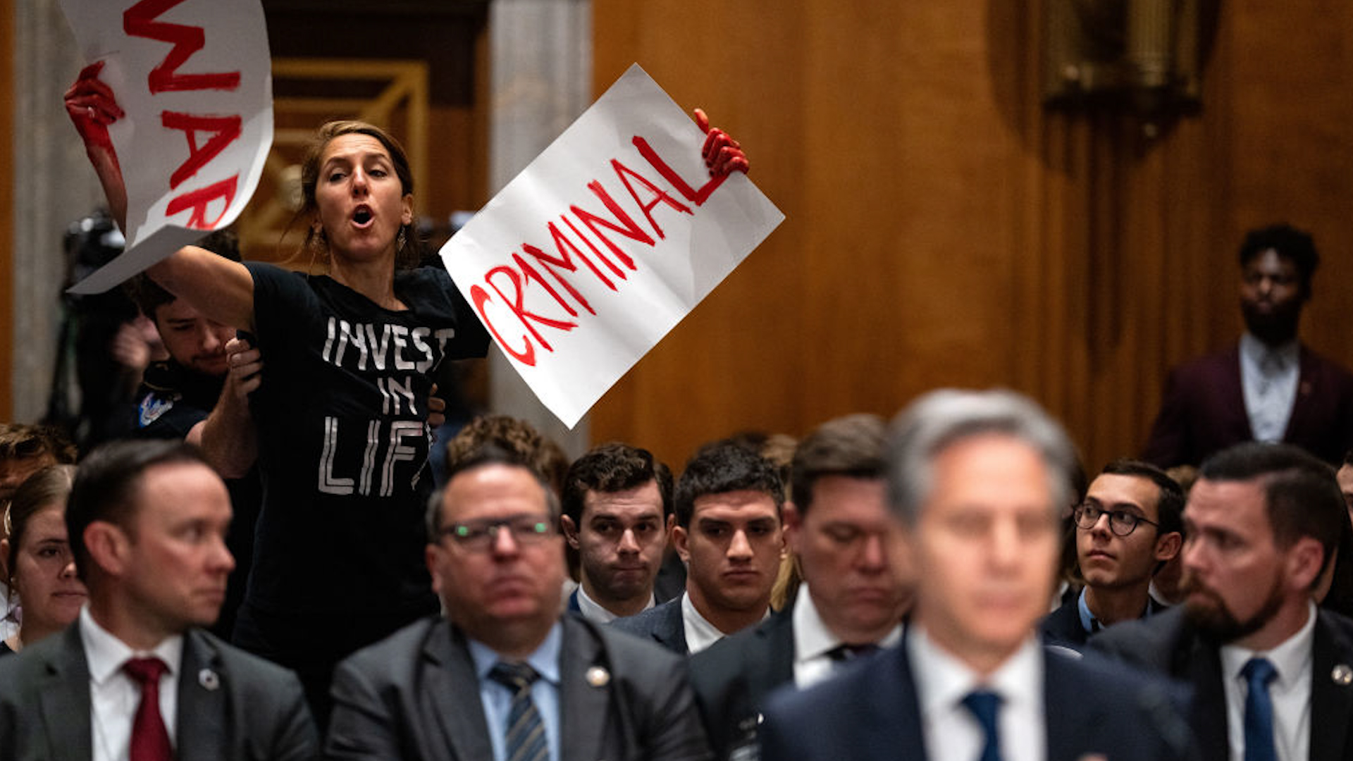 Protesters Disrupt Blinken's Congressional Testimony