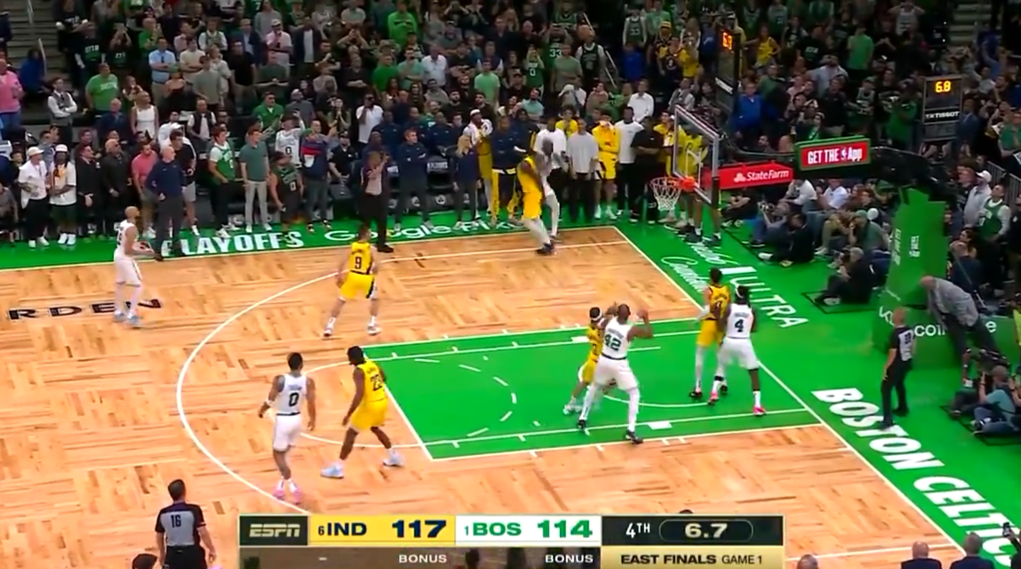 mike breen excitedly broke out his 'bang! bang!' call for jaylen brown's seismic 3-pointer that sent pacers-celtics to ot