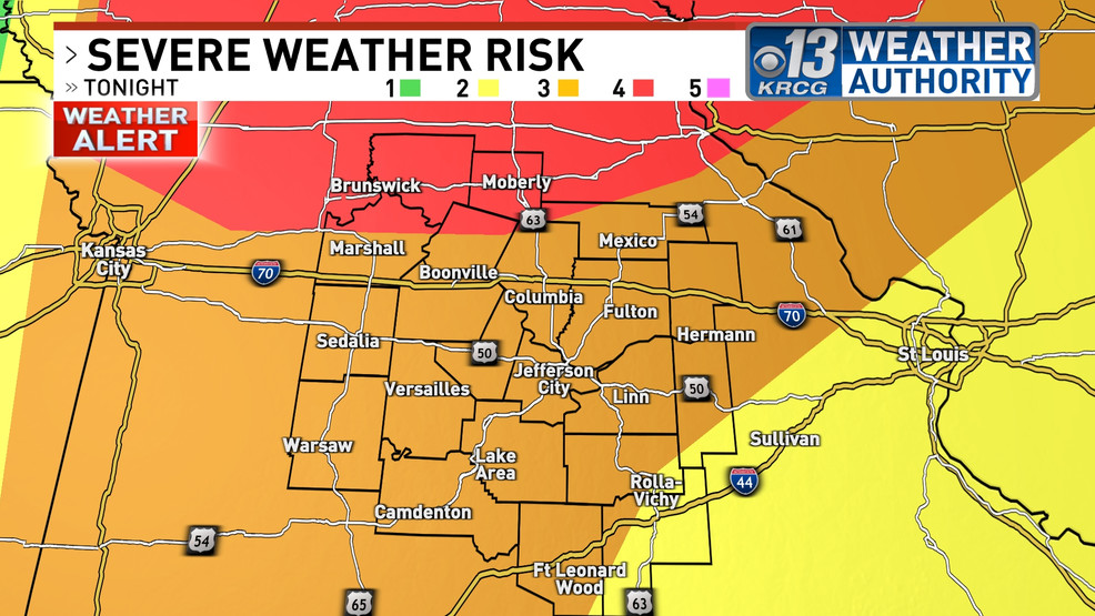 KRCG 13 Viewing Area Faces Evening Severe Weather Threat