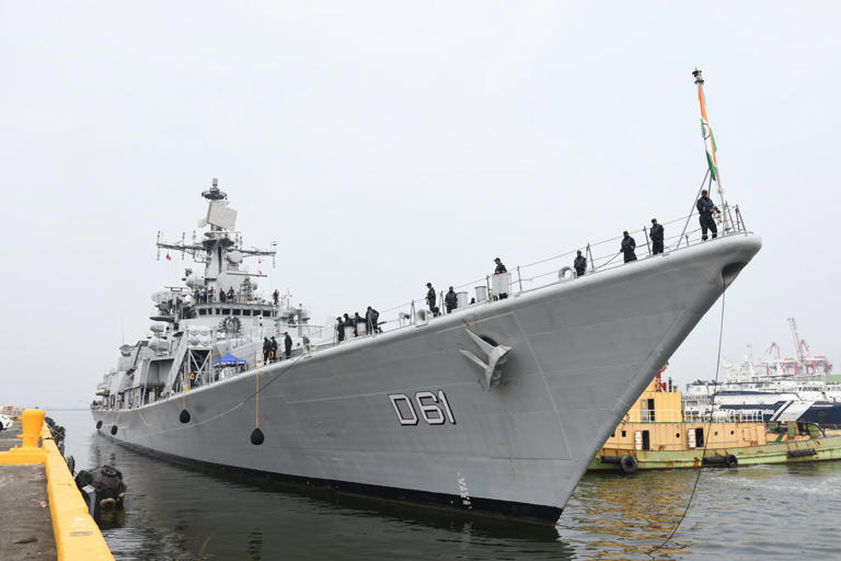 Guided-missile destroyer the INS Delhi arrives in the Philippine capital of Manila as part of a three-ship Indian Navy flotilla. China's increasing military assertiveness has prompted both India and the Philippines to shore up defense ties with other countries in the region.