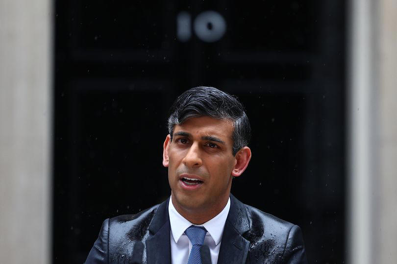 rishi sunak's disastrous general election announcement: from blaring speakers to soaking suit
