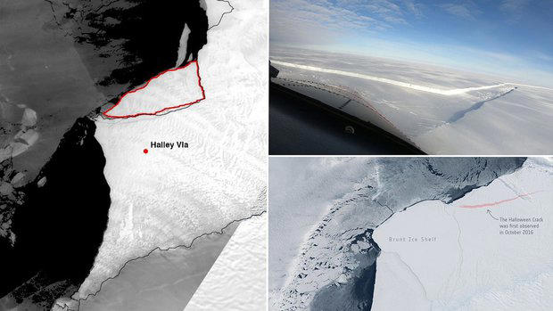 un iceberg de 380 km² se desprende de la plataforma brunt en la antártida