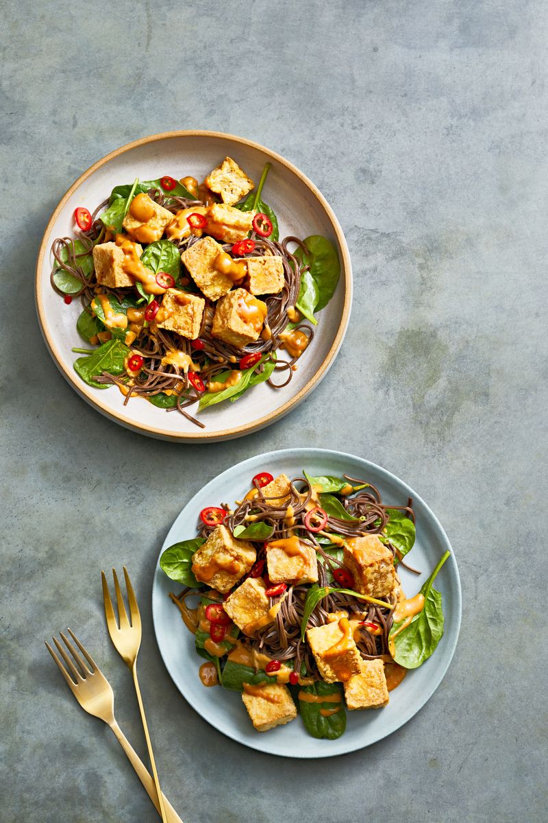 38) Peanut Sauce Soba with Crispy Tofu