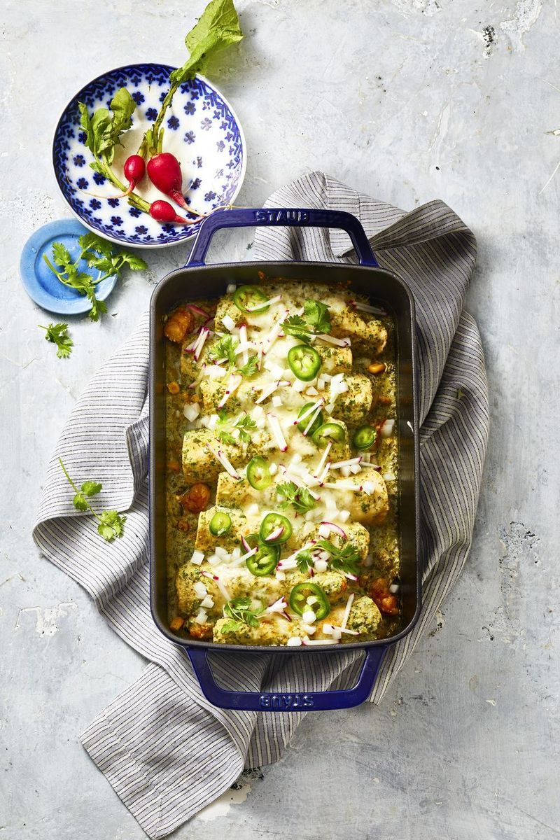 41) Shrimp Enchiladas with Zucchini and Corn