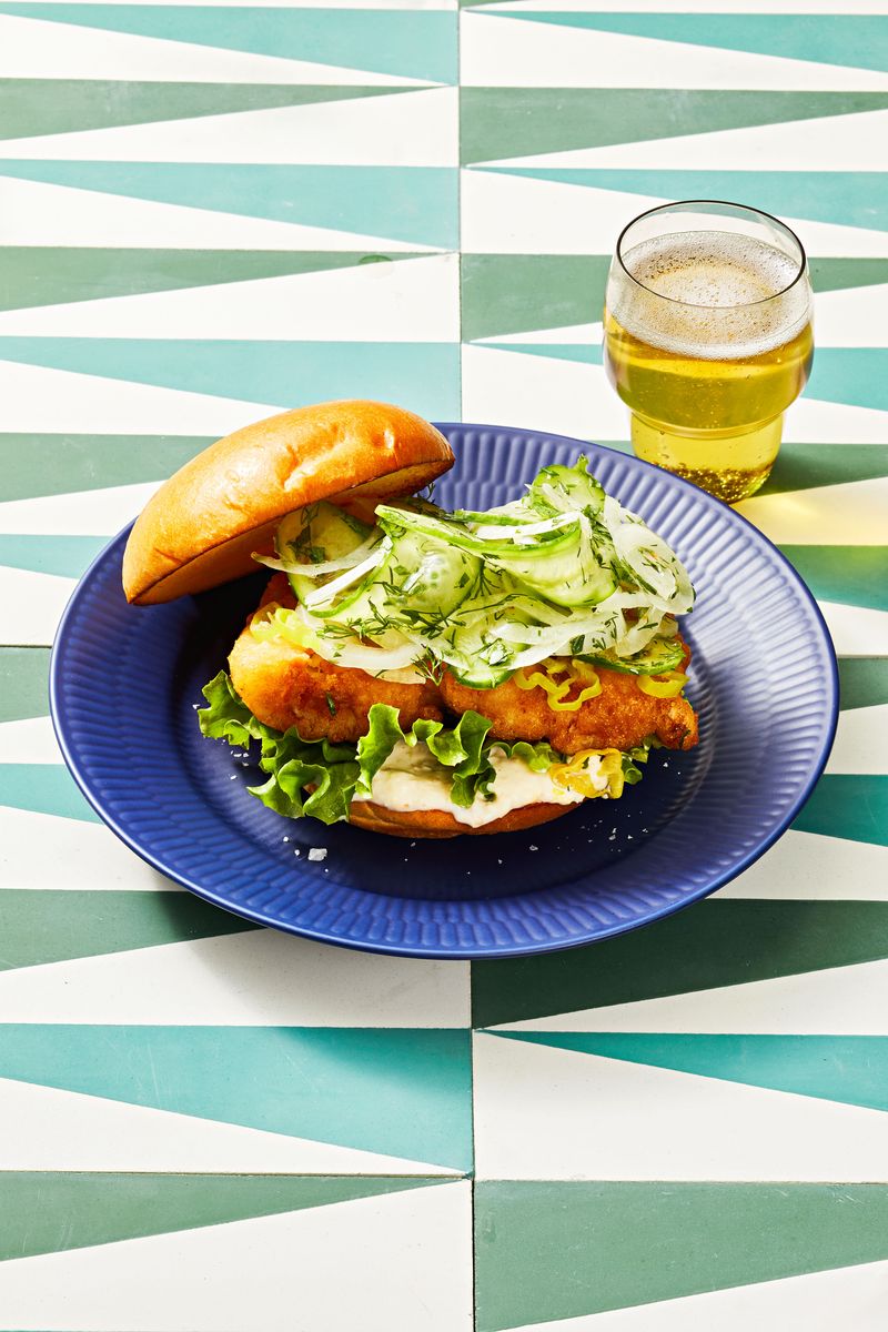 32) Beer-Battered Fish Sandwiches
