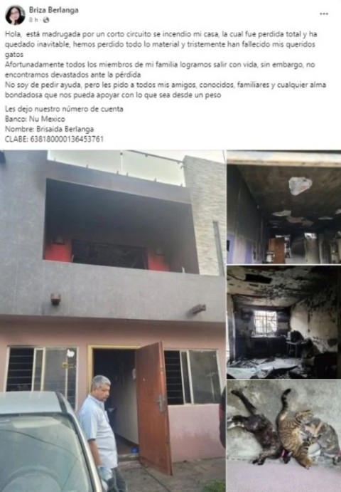 familia regia pide ayuda tras perder su casa y sus gatitos durante incendio